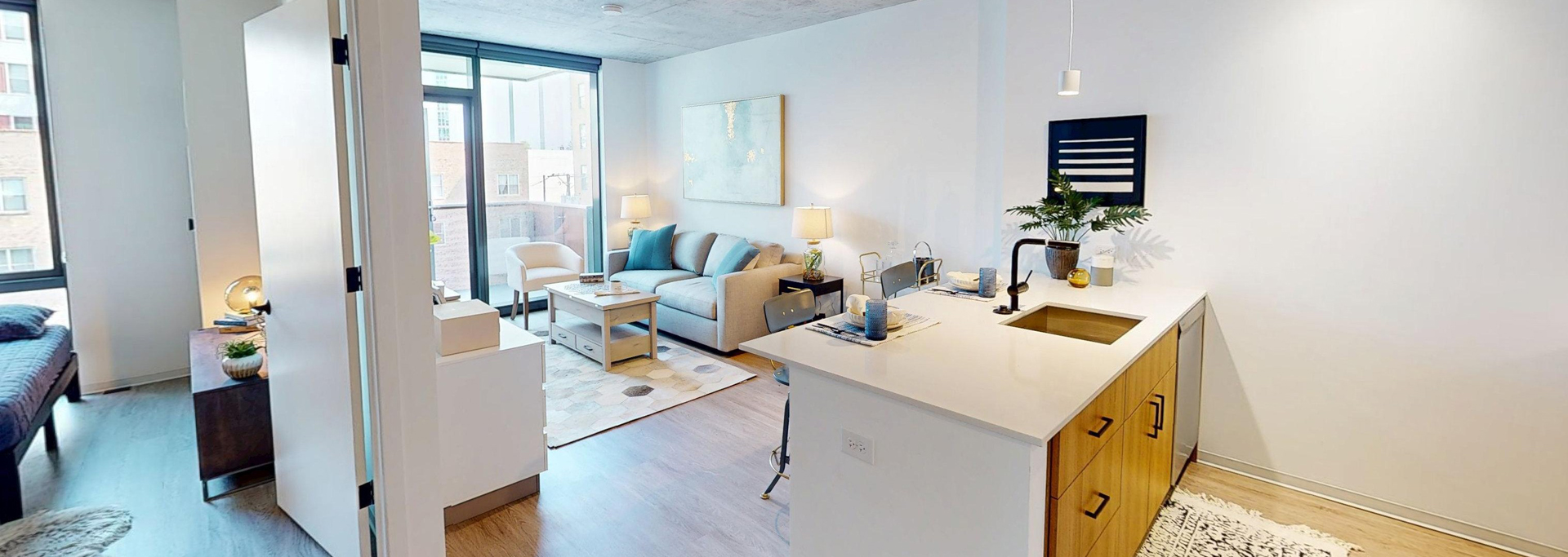 Chicago South Loop Apartment Kitchen and Living Room