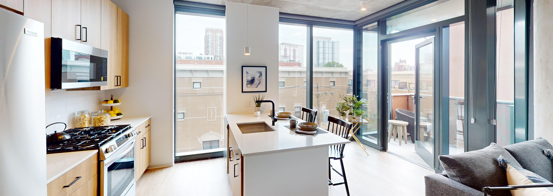 Chicago South Loop Apartment Kitchen and Living Room
